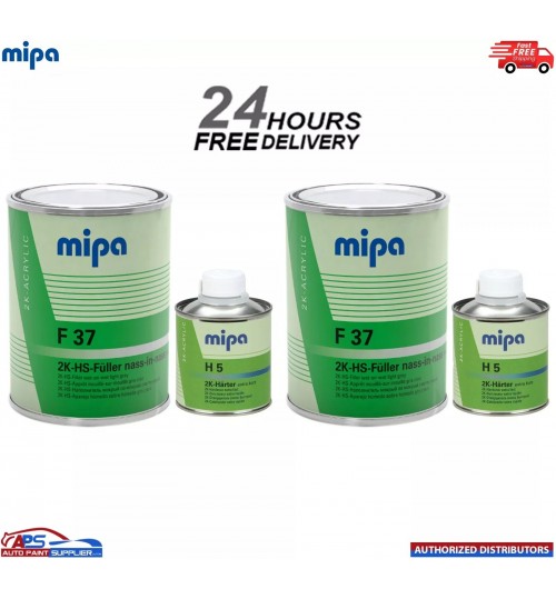 2x MIPA 2K HS Wet-on-Wet Filler F37 Light Grey +H5 Extra Fast Hardener 1.25L